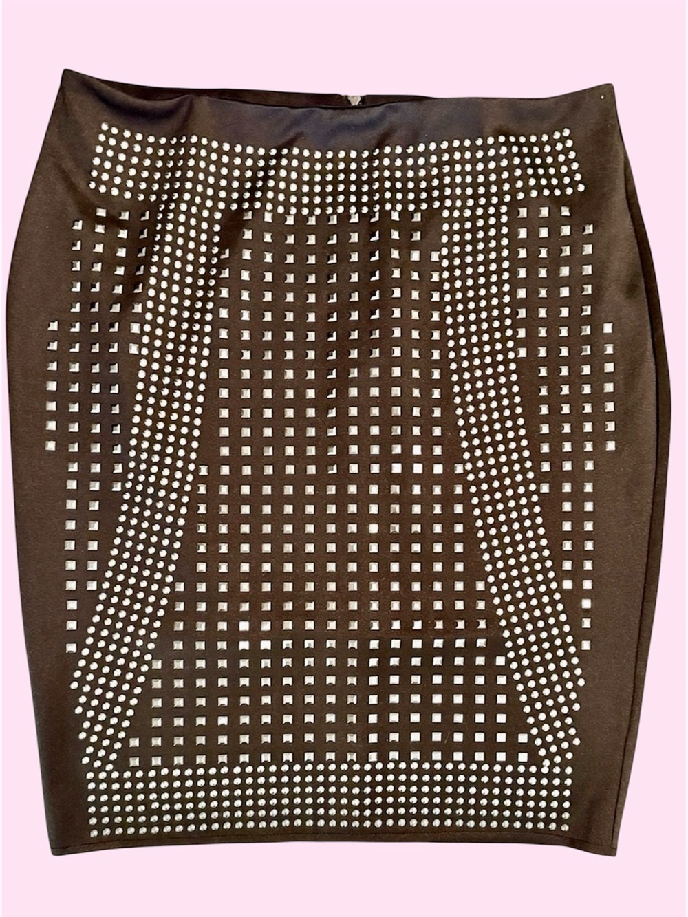 Carmin women’s studded biker punk fitted black pencil skirt 2X